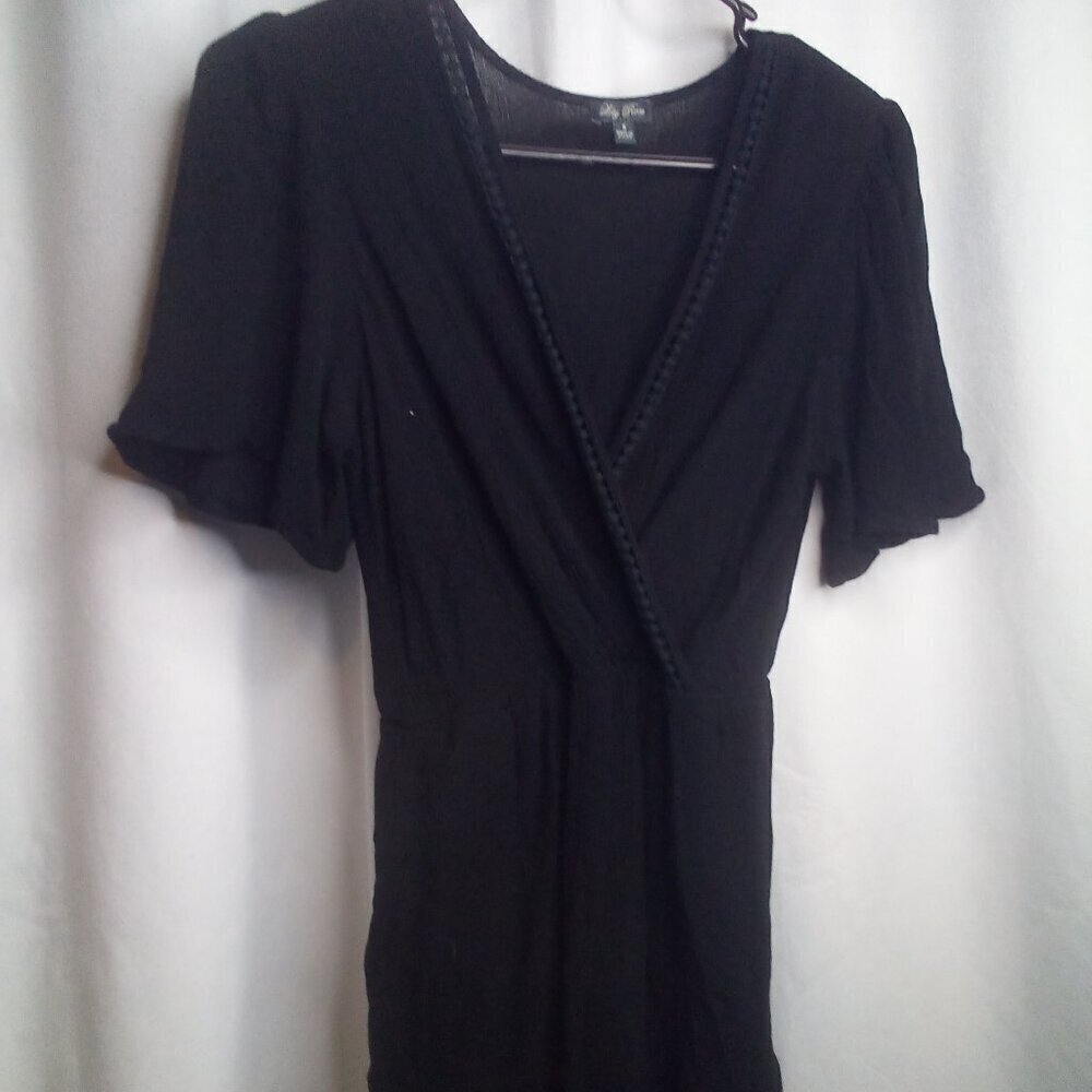 Lily Rose Romper S Women Short Sleeve V-Neck Black